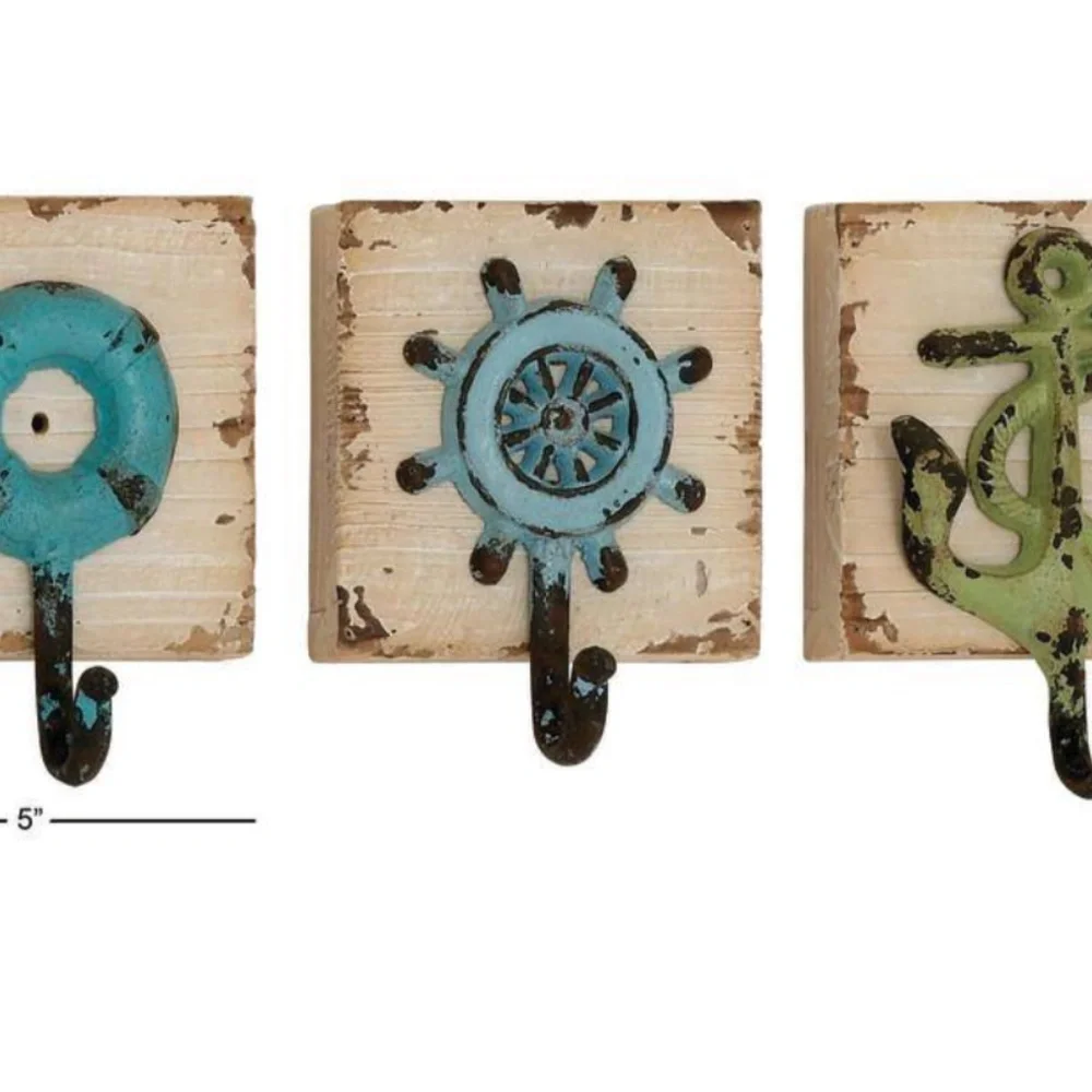 (NEW) Heavy Duty Set of 3 Iron Nautical Wall Hooks/ home decor/ coastal decor